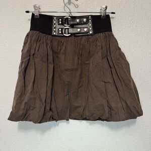 Brown Mini Skirt with Black Belted Waist